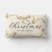 クリーム金ゴールドボウファミリークリスマス ランバークッション (正面)