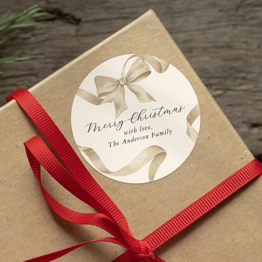 クリーム金ゴールドボウメリークリスマス ラウンドシール