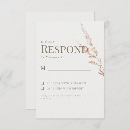 クリーム金ゴールドボホ文字ウェディングRSVP 出欠カード (正面/裏面)