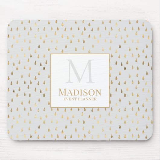 クリーム金ゴールドレインドロップモダントレンディーモノグラム マウスパッド (正面)
