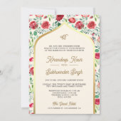 クリーム金ゴールドレッドローゼアナンドカラジシーク結婚ズ 招待状 (裏面)