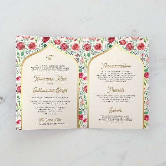 クリーム金ゴールドレッドローゼオールインワンシーク結婚ズ 招待状 (内部)