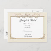 クリーム金ゴールドヴィンテージピンストライプフローラRSVPポストカード インビテーションポストカード (正面/裏面)