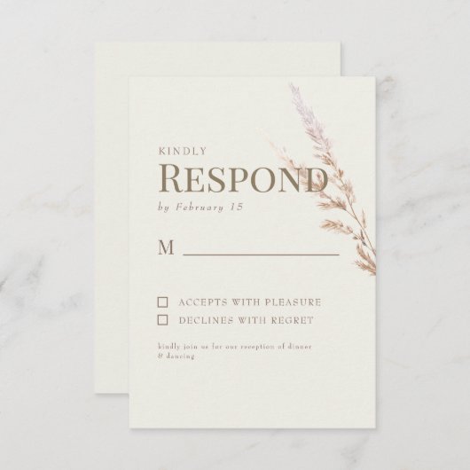 クリーム金ゴールド文字ボホウェディングRSVP 出欠カード (正面/裏面)