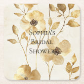 クリーム金ゴールド結婚フローラ スクエアペーパーコースター (正面)