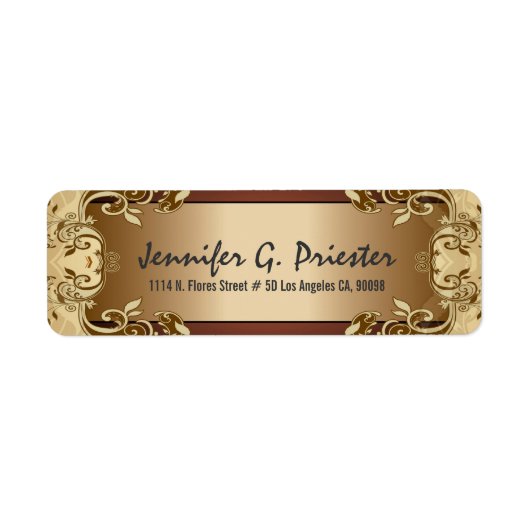 クリーム金ゴールド&ブラウンヴィンテージフローラデザイン ラベル (正面)