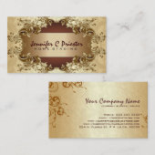 クリーム金ゴールド&ブラウンヴィンテージフローラデザイン 名刺 (正面/裏面)