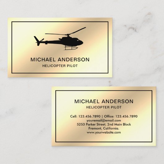 クリーム金モダン箔ヘリコプターパイロット 名刺 (正面/裏面)
