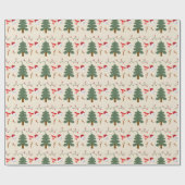 クリーム雪だるまとクリスマスツリークリスマス ラッピングペーパー (フラット)