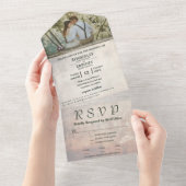 クリーム風化ホワイトウォッシュテクスチャカップルの写真 オールインワン招待状 (貼ってはがせる)