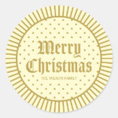 クリーム飾エレガントり幾何学的メリークリスマス ラウンドシール (正面)