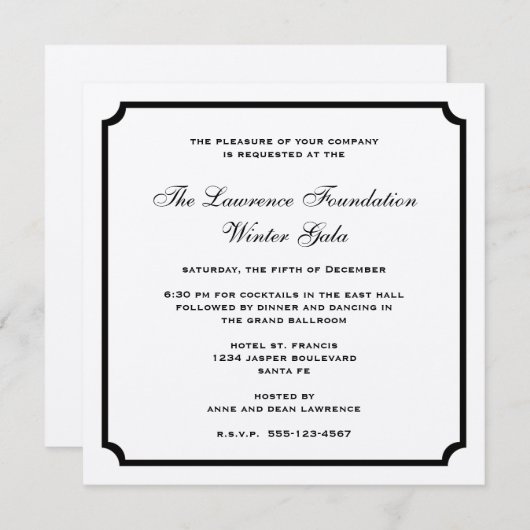 クリーム黒の四角いフレー企業のムのフォーマル休日 招待状 (正面/裏面)
