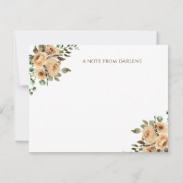 クリーム，アイボリー,ラテ水彩バラモノグラム ノートカード