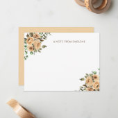 クリーム,アイボリー,ラテ水彩バラモノグラム ノートカード (正面/裏面インサイチュ)