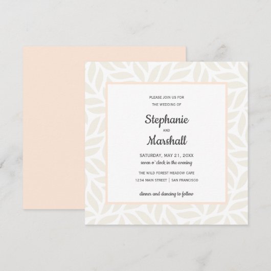 クリーム アブストラクト フォリア シック モダン ウェディング 招待状 (正面/裏面)