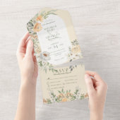 クリーム&イエローボホフローライエローディナー オールインワン招待状 (貼ってはがせる)