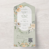 クリーム&イエローボホフローラセージ緑QRコード オールインワン招待状 (内側)