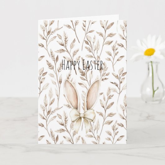 クリーム イースター バニー ウサギの耳 カード (小さな植物)
