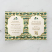 クリーム エメラルドグリーン ゴールド 象 インドの結婚式 招待状 (内部)