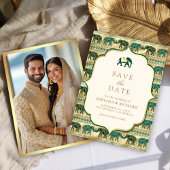 クリーム エメラルド ゴールド 象 インド 結婚 写真 セーブザデート