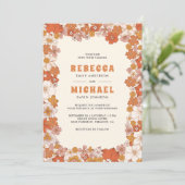 クリーム オレンジ グルーヴィー レトロ ワイルドフラワー ウェディング 招待状 (スタンド正面)