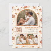 クリーム オレンジ グルーヴィー レトロ ワイルドフラワー ウェディング 招待状 (裏面)