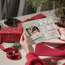 クリーム&グリーンかわいい水の色クラシックの赤ちゃんシャワー 招待状