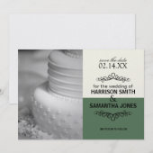 クリーム＆グリーンの結婚式「Save the Date」お知らせカード 招待状 (正面/裏面)