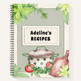 クリーム&グリーン詰めレシピ本 ノートブック