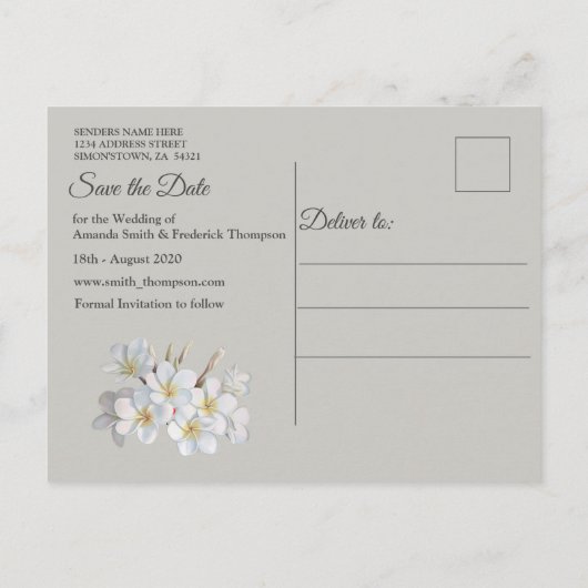 クリーム、グリーン、ブルーのシルク&アイボリー真珠の日付保存 案内ポストカード (裏面)