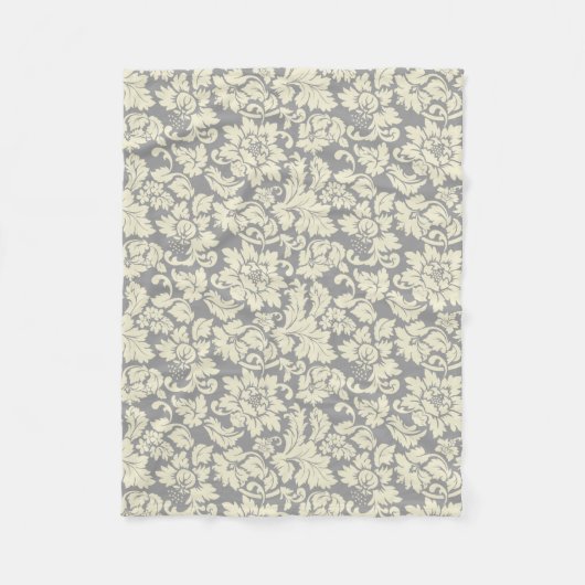 クリーム&グレーヴィンテージフローラダマスク フリースブランケット (正面)