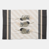 クリーム、グレー、および茶色の羽 キッチンタオル (横)