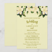 クリーム＆ゴールドのコーラルリリーとグリーンのウェディング 招待状 (正面/裏面)