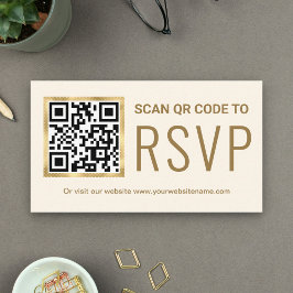 クリーム ゴールド箔 QRコード RSVP ウェディング ウェブサイト エンクロージャーカード