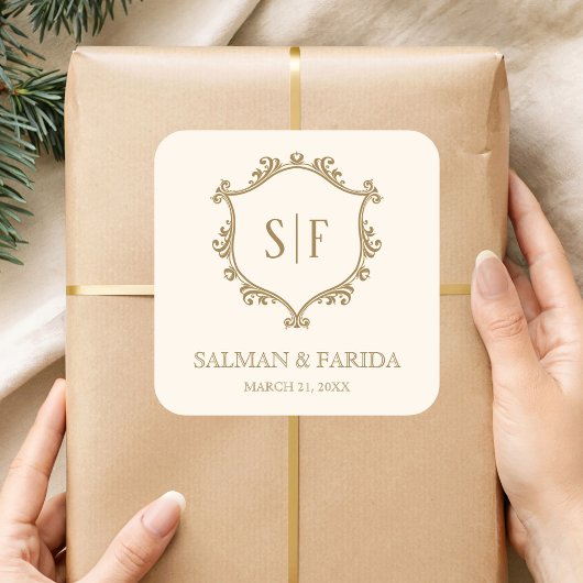 クリーム ゴールド クレスト モノグラム 結婚のお礼ギフト スクエアシール