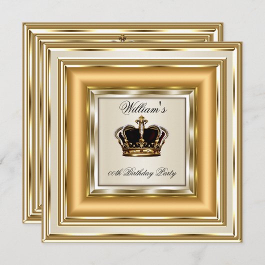 クリーム ゴールド シルバー 誕生日 プリンス キング クイーン 招待状 (正面/裏面)