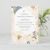 クリーム ゴールド ベージュ エレガント フラワー ウォーターカラー 招待状 (スタンド正面)