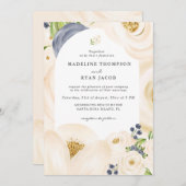 クリーム ゴールド ベージュ エレガント フラワー ウォーターカラー 招待状 (正面/裏面)