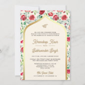 クリーム ゴールド レッド ローズ アナンド カラージ シーク 結婚式 招待状 (裏面)