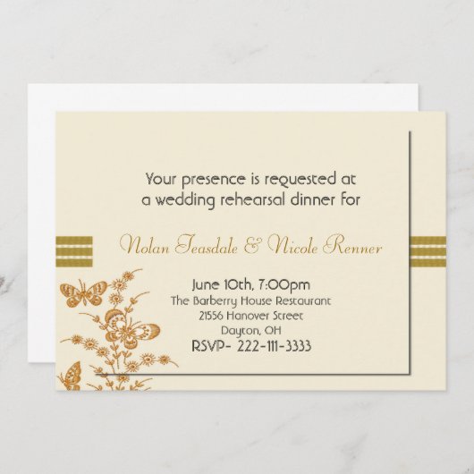 クリーム&サビットバタフライリハーサルディナー招待状 招待状 (正面/裏面)
