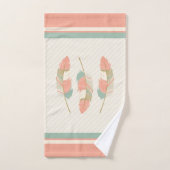 クリーム、サンゴ、ミントグリーンに羽 バスタオルセット (ハンドタオル)
