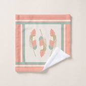 クリーム、サンゴ、ミントグリーンに羽 バスタオルセット (ウォッシュタオル)