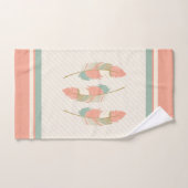 クリーム、サンゴ、ミントグリーンに羽 バスタオルセット (ハンドタオル)