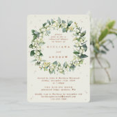 クリーム スノーベリー+ユーカリ ウェディング リハーサル 箔招待状 (立ち正面)