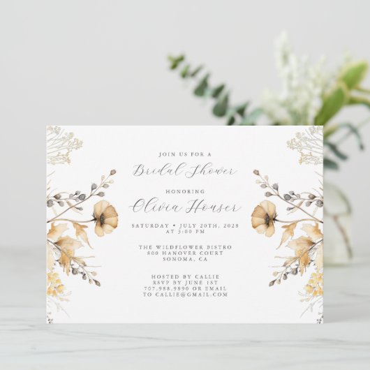 クリーム&セージ野草フローラブライダルシャワー 招待状 (スタンド正面)