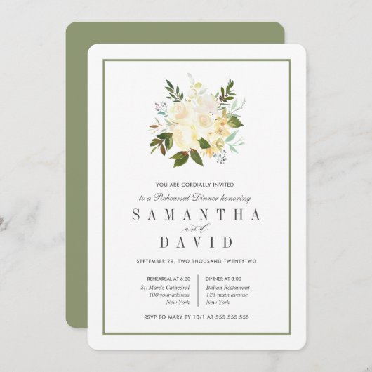 クリーム+セージ |のオーガニックリハ結婚ーサルディナー 招待状 (正面/裏面)