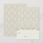 クリーム タン アイボリー ダマスク スワール 折り畳み プレイスクカード 招待状 (正面/裏面)