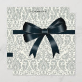 クリーム ダマスク ブラック パーティー 招待状 (正面/裏面)