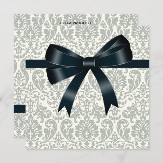 クリーム ダマスク ブラック パーティー 招待状 (正面/裏面)