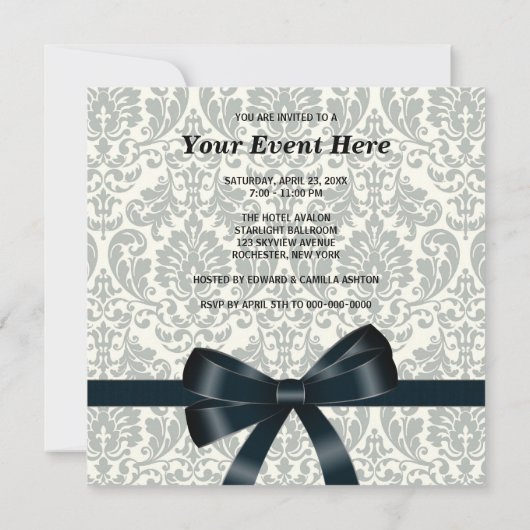 クリーム ダマスク ブラック パーティー 招待状 (裏面)